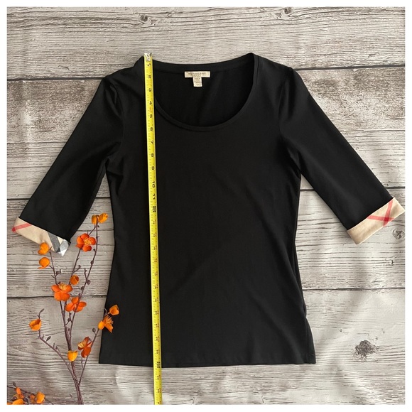 Burberry 3/4 Length Check Cuff Stretch-Cotton Top - Picture 7 of 9